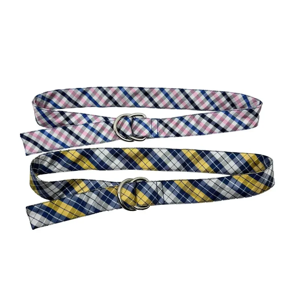 Class Club Boys Youth Yellow Pink Blue Plaid Adjustable Ring 2 Belt Bundle